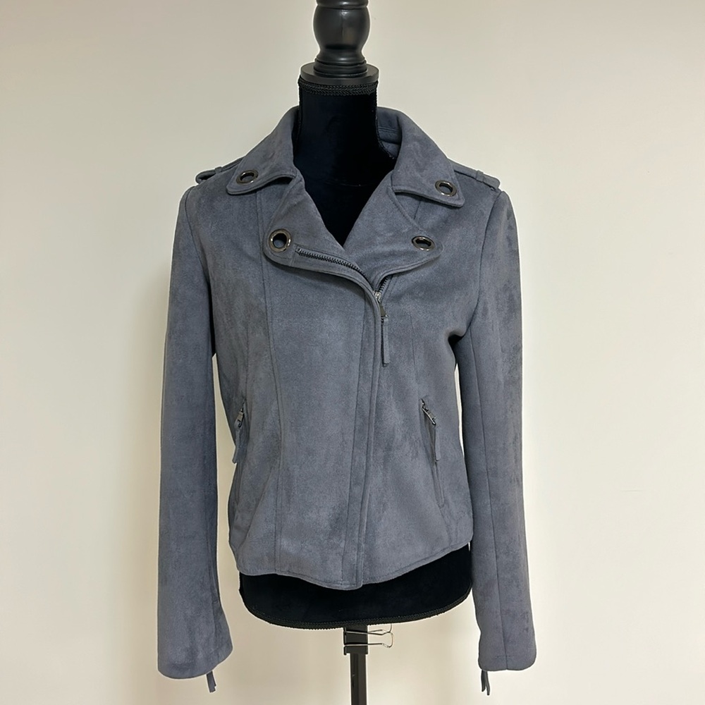 John + Jenn Gray Faux Suede Moto Jacket, Size L